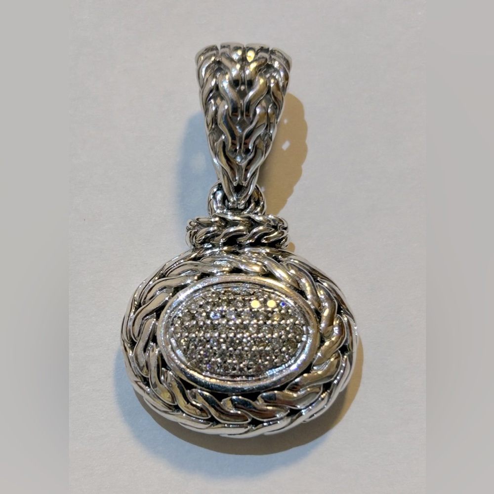 Authentic John Hardy Sterling Silver 18k Medium Oval Diamond Pendant